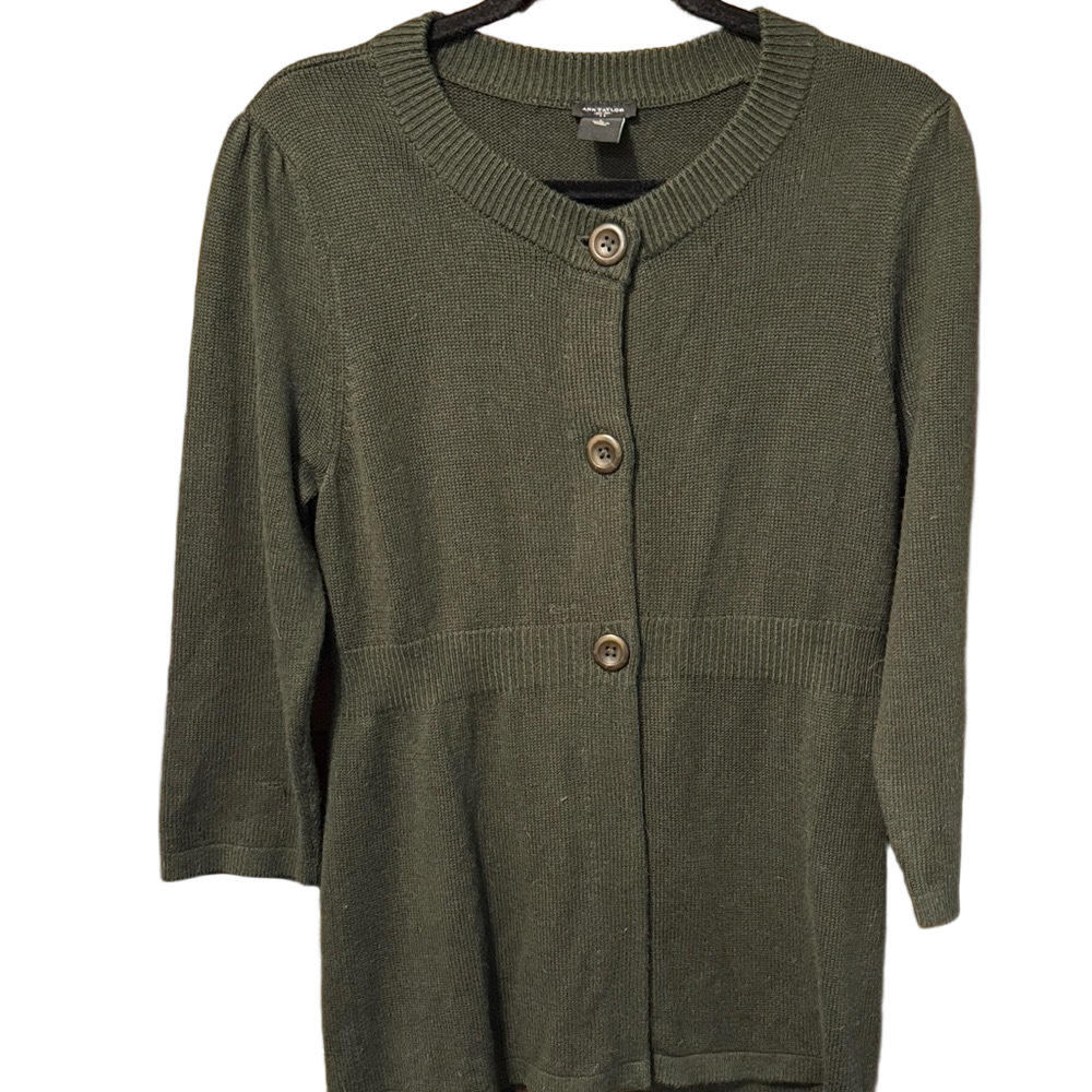 Ann Taylor Olive Green Button-Down Cardigan Sweater